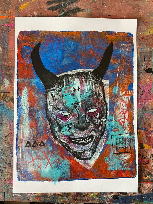 Demon Study- original gel plate print
