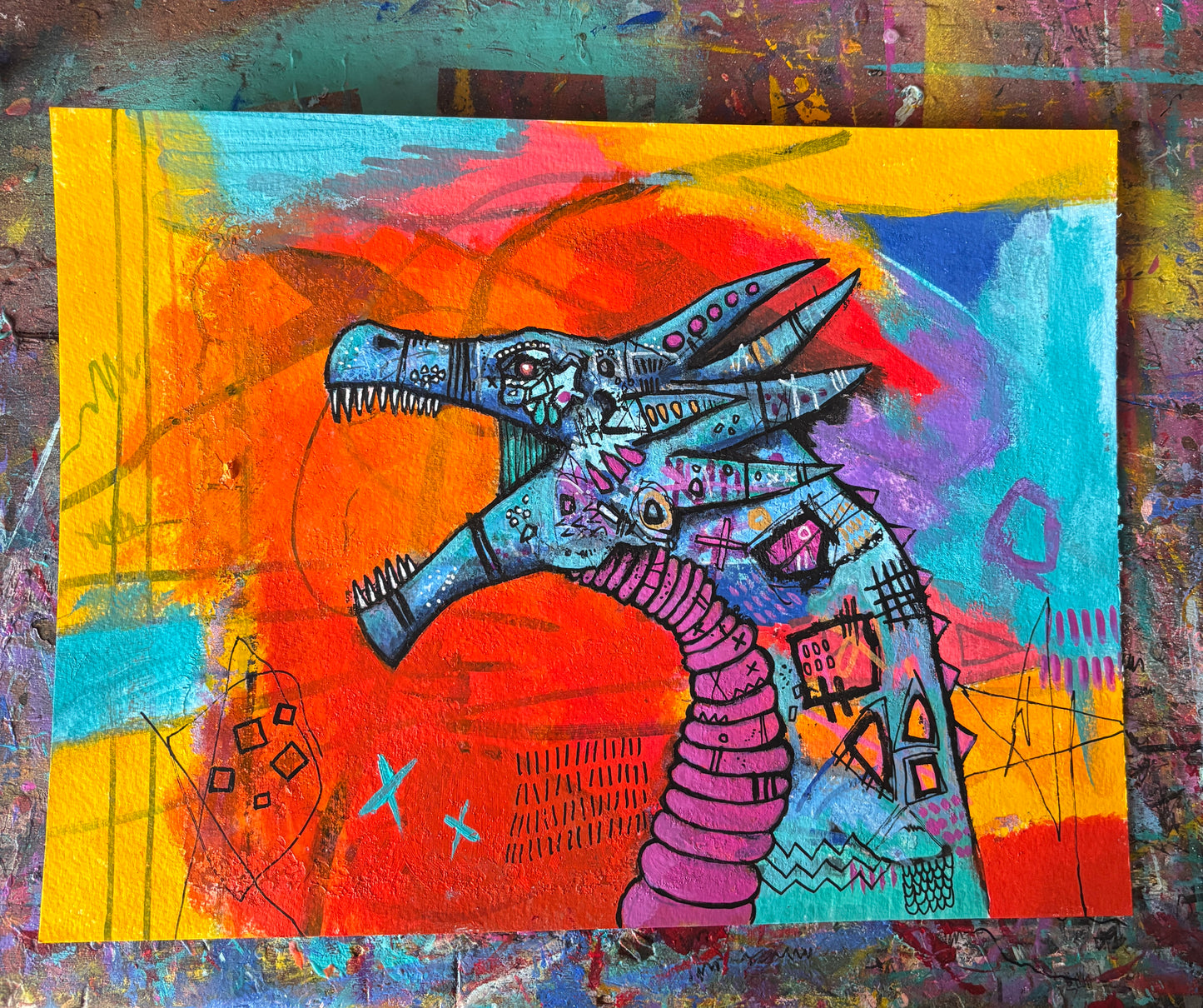 Blue Dragon Painting on 9x12" Watercolour paper