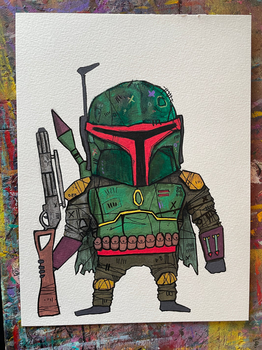 Little Boba Painting on 9x12" Watercolour paper