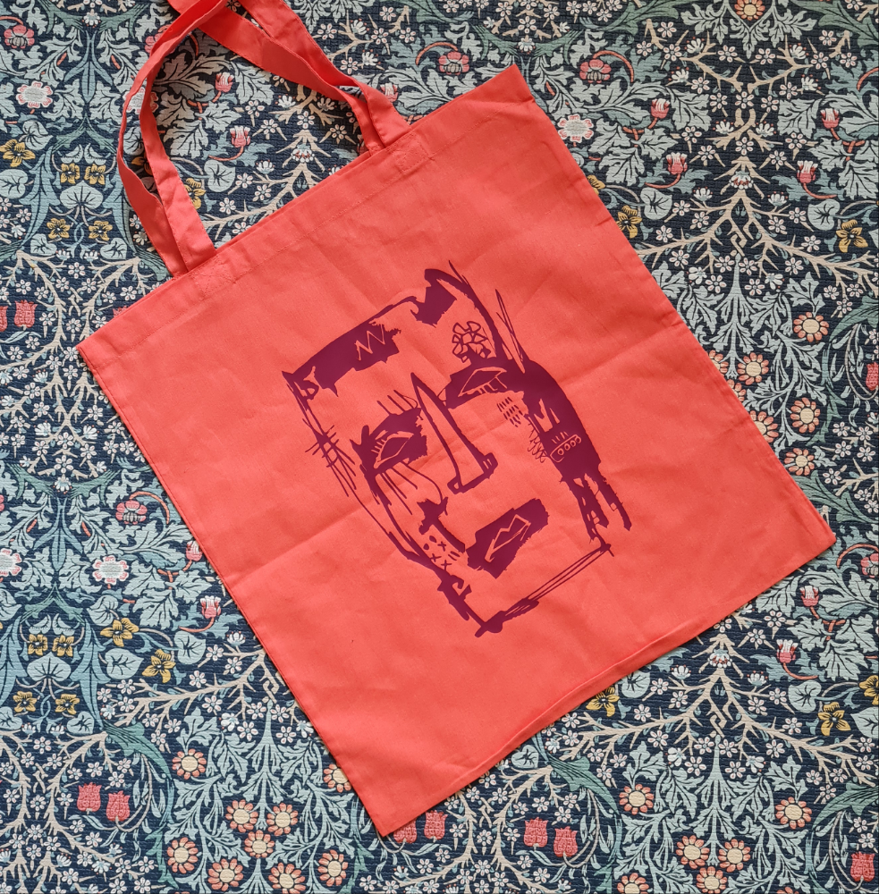 Danforatu Burgundy on coral Tote Bag