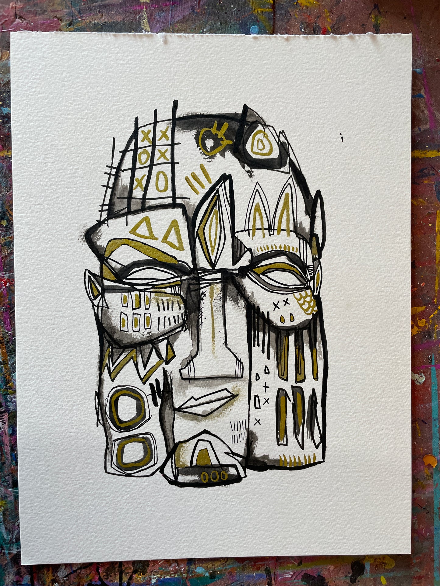 Ink Drawing with Gold embellishment