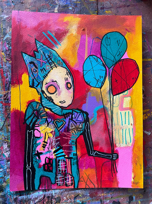 The Balloon Seller Painting on 9x12" Watercolour paper