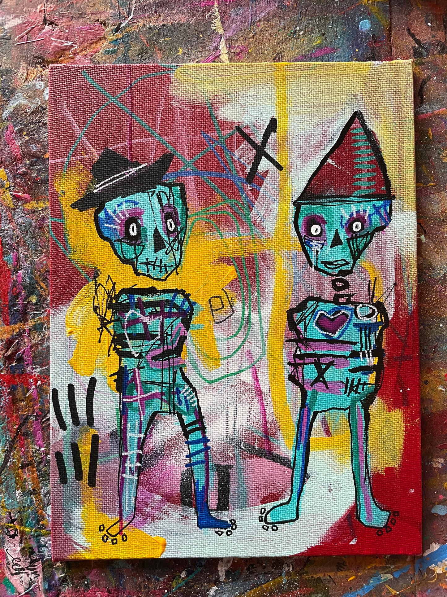 The Cowboy and the Clown Original Painting on 8x6" Canvas Panel