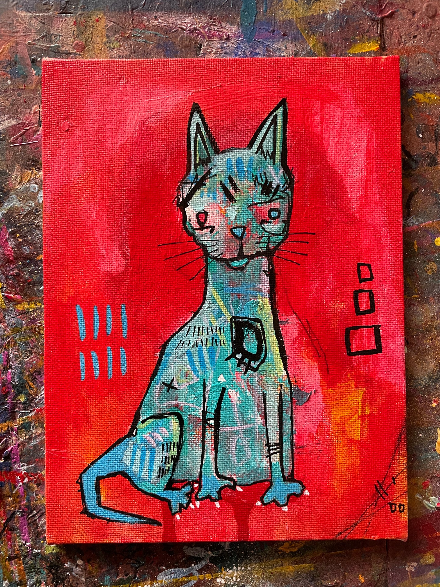 Scraggle Puss Original Painting on 8x6" Canvas Panel