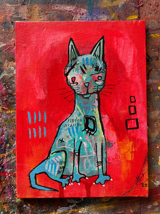 Scraggle Puss Original Painting on 8x6" Canvas Panel