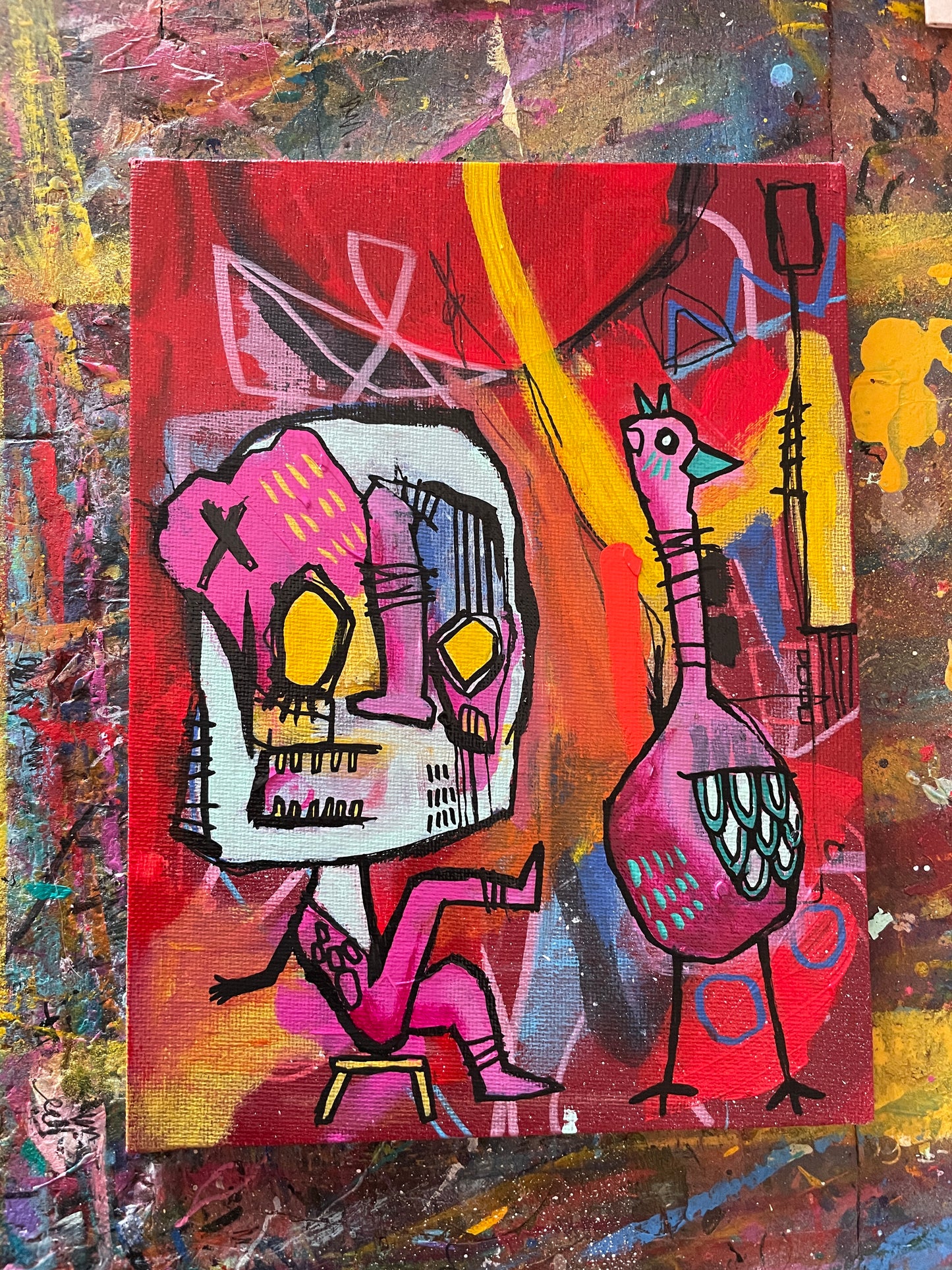 Ozzy and the Emu Original Painting on 8x6" Canvas Panel