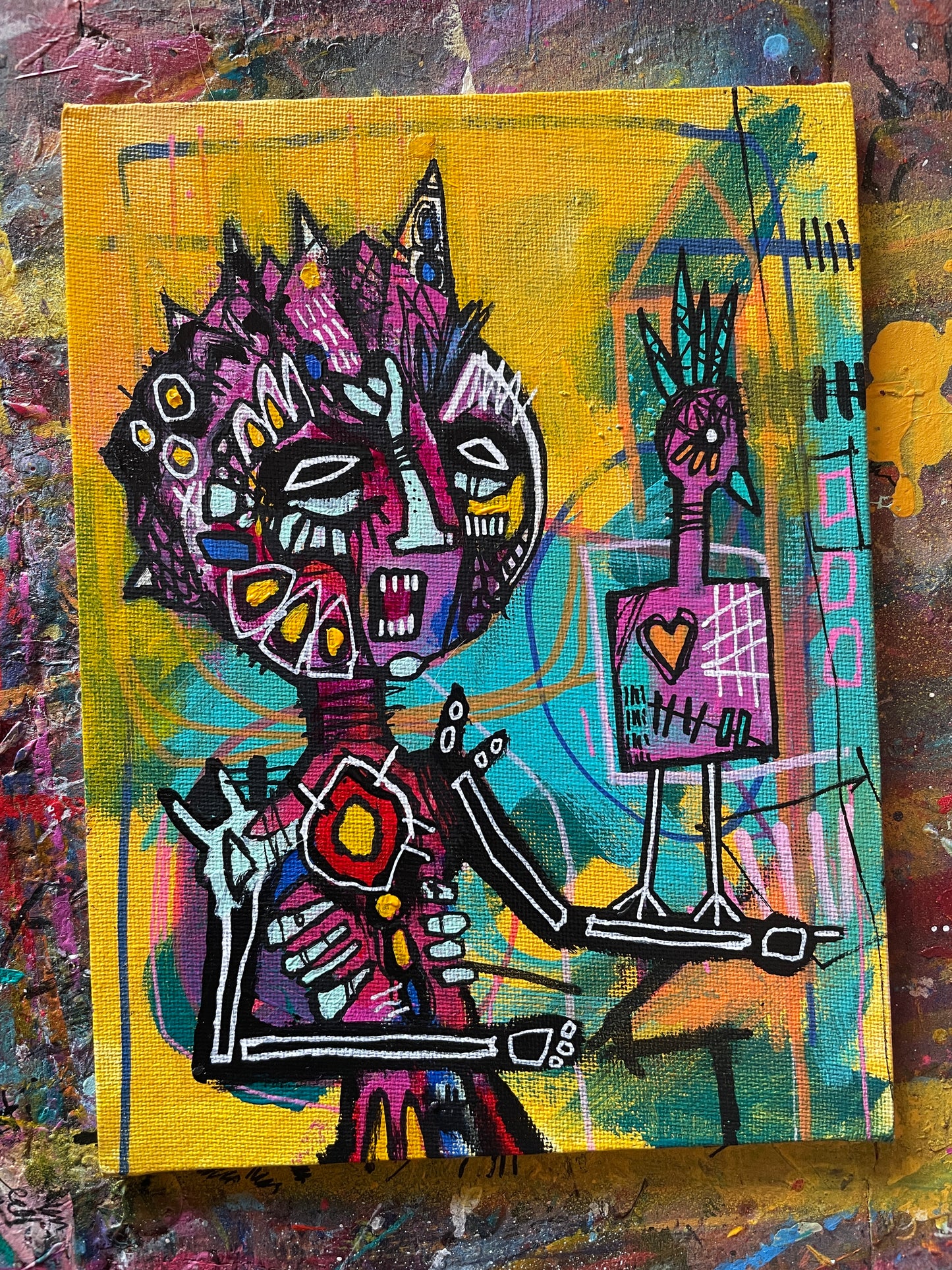 Spyk and Squarebyrd Original Painting on 8x6" Canvas Panel