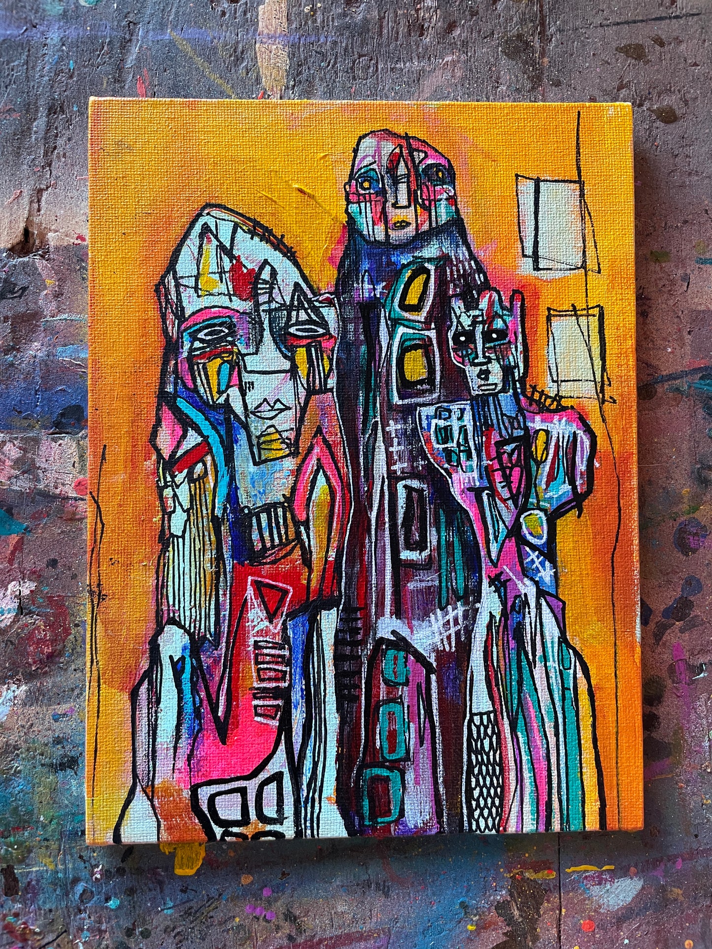 Huddle Original Painting on 8x6" Canvas Panel