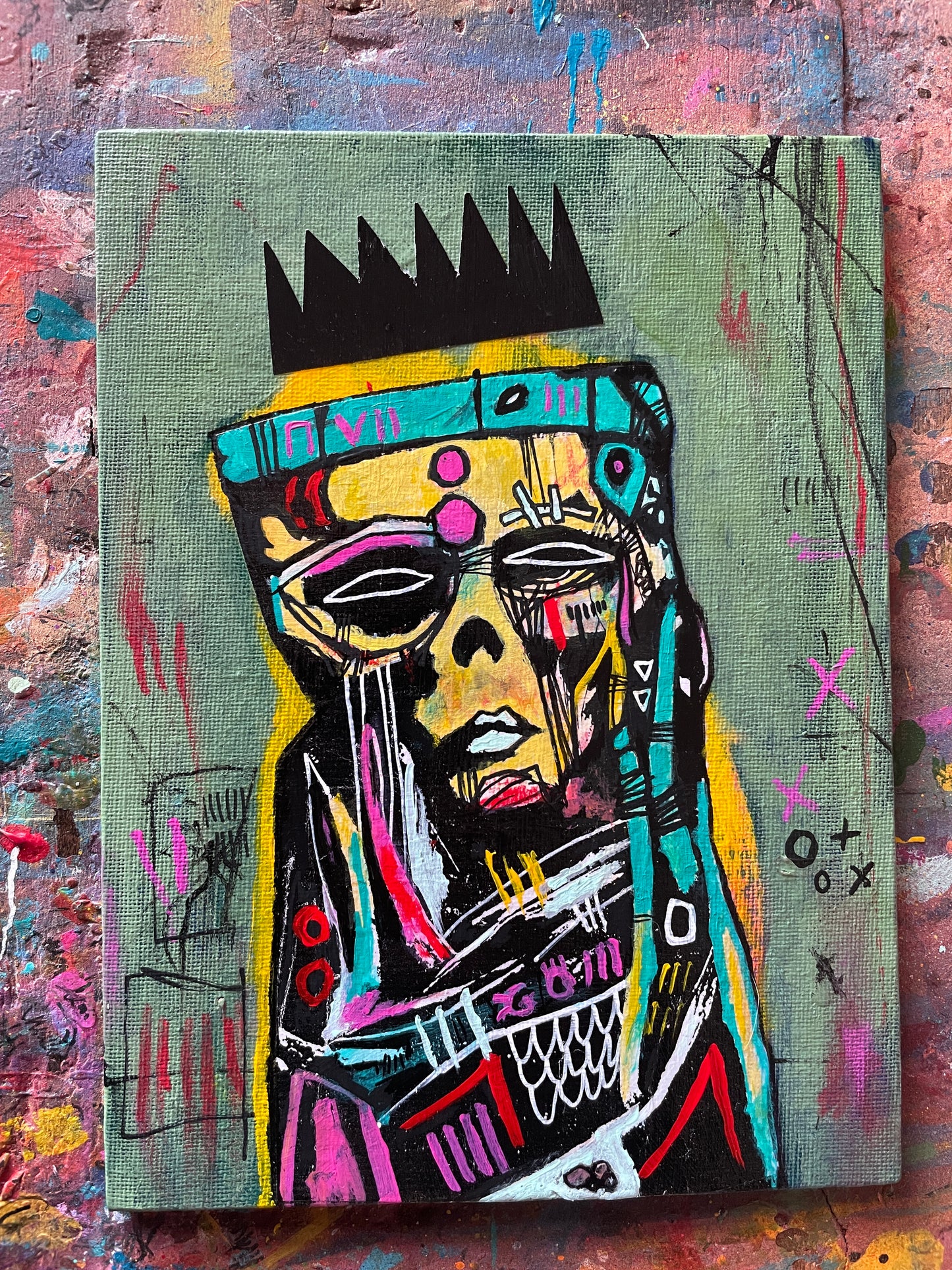 Rongull Original Painting/Collage on 8x6" Canvas Panel