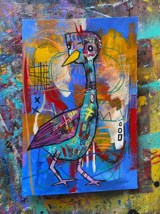 Tall Bird Painting on 9x6" Watercolour paper