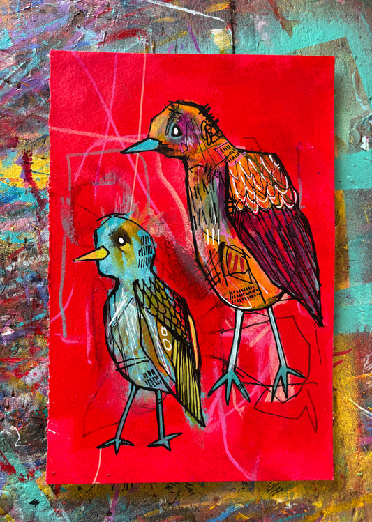 Two Birds Painting on 9x6" Watercolour paper