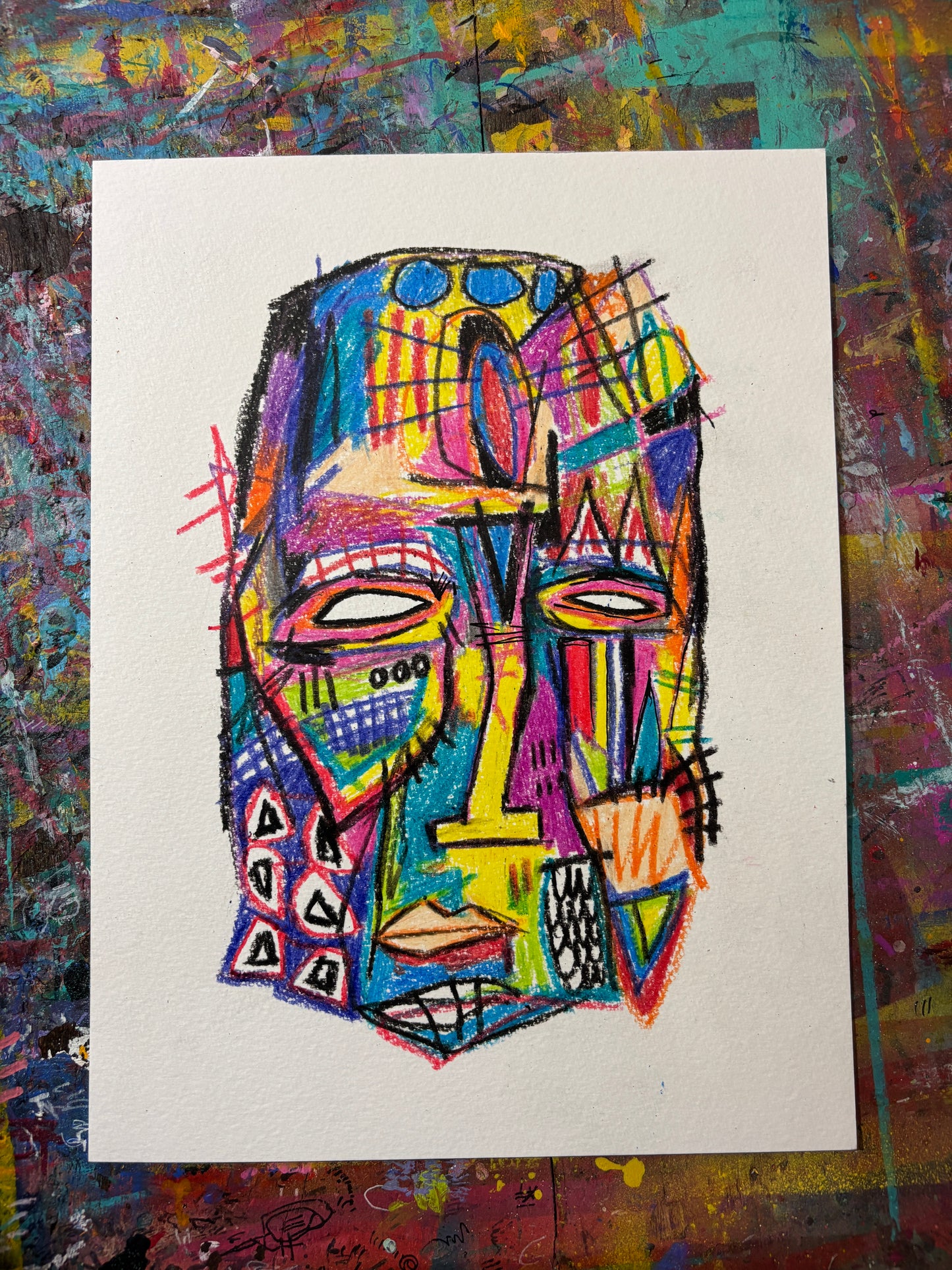 Children's crayons Head study on 9x12" Watercolour paper