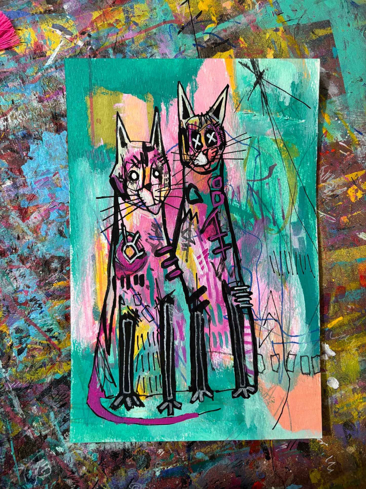 Pair of Cats on 9x6" Watercolour paper