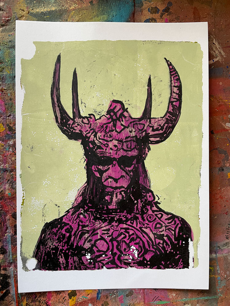 Demonic - original gel plate print