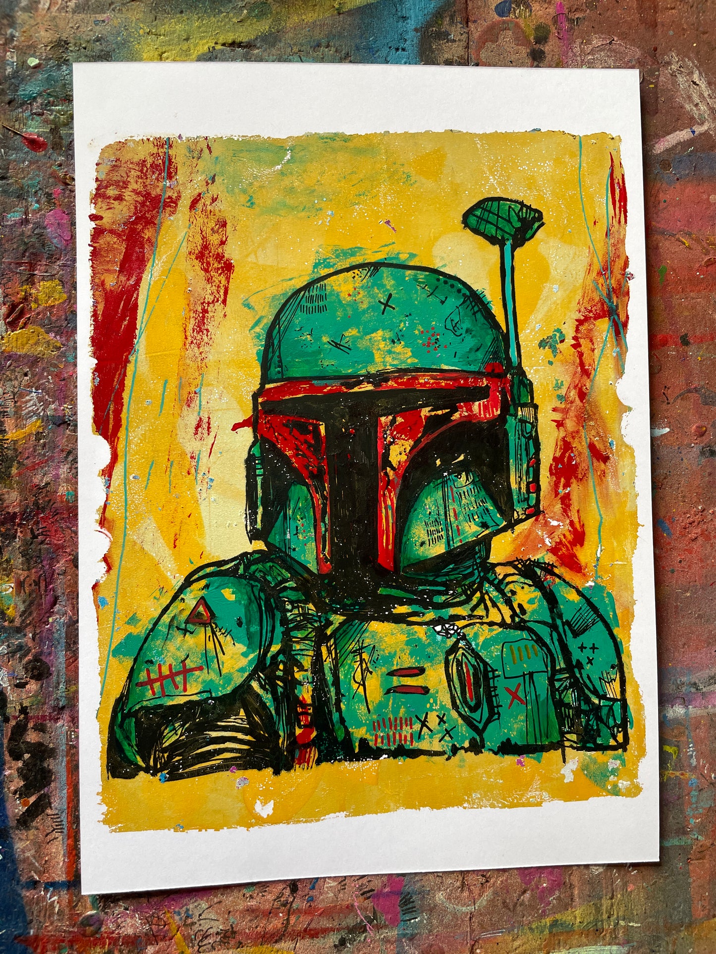 Boba - original gelli plate print