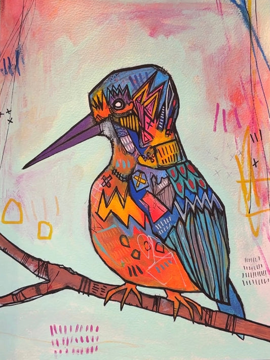 Kingfisher Painting on 9x12" Watercolour paper