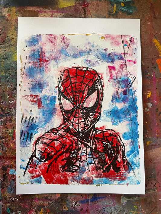 Spidey - original gelli plate print