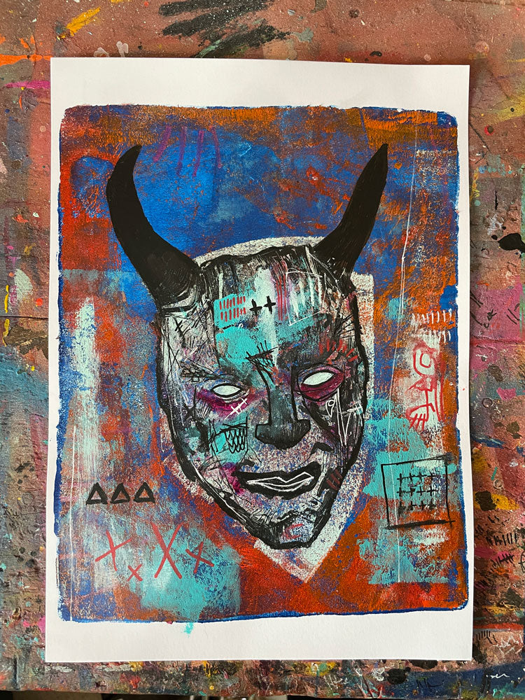 Demon Study- original gel plate print