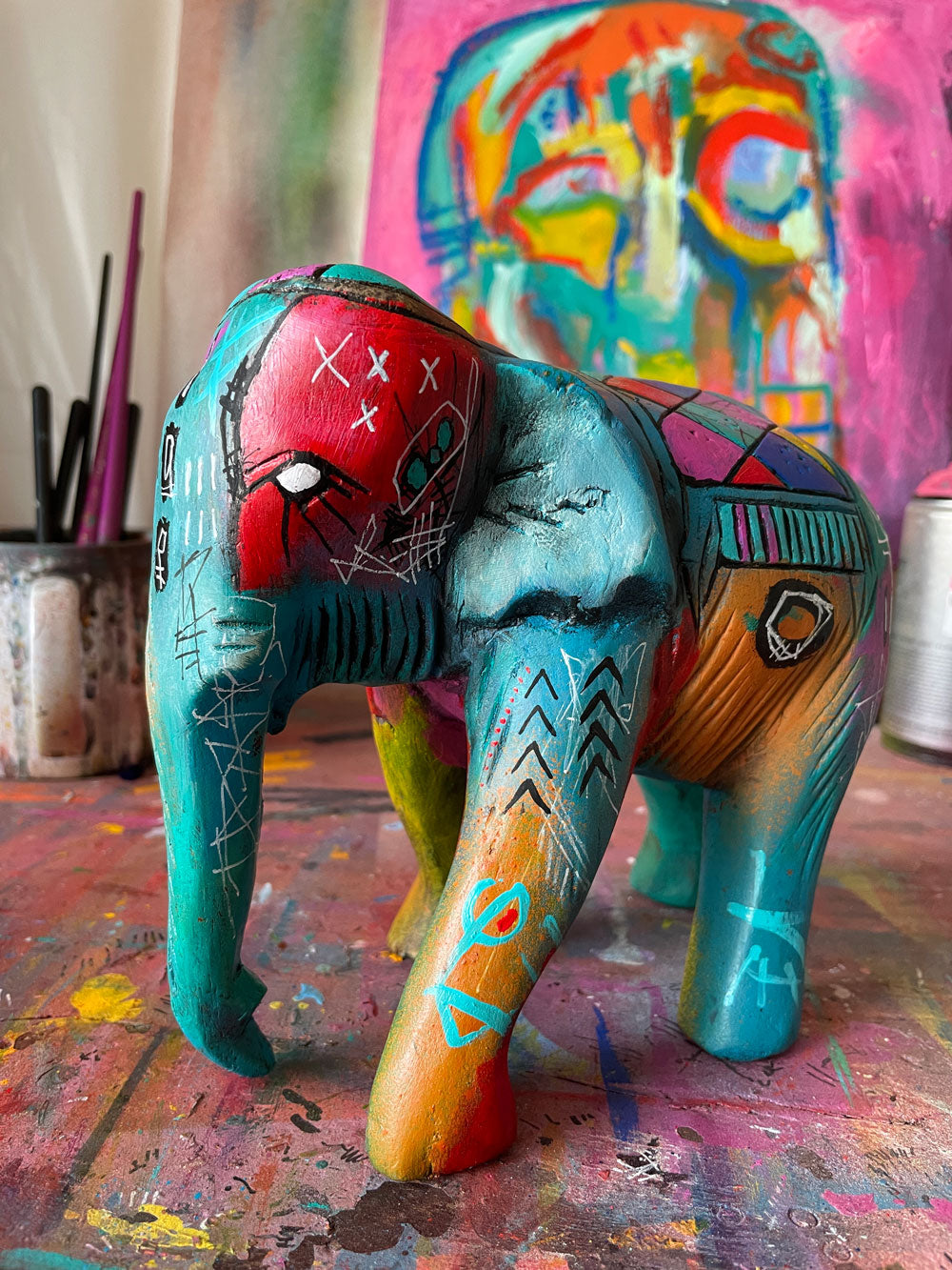 Hand Painted Wooden Elephant