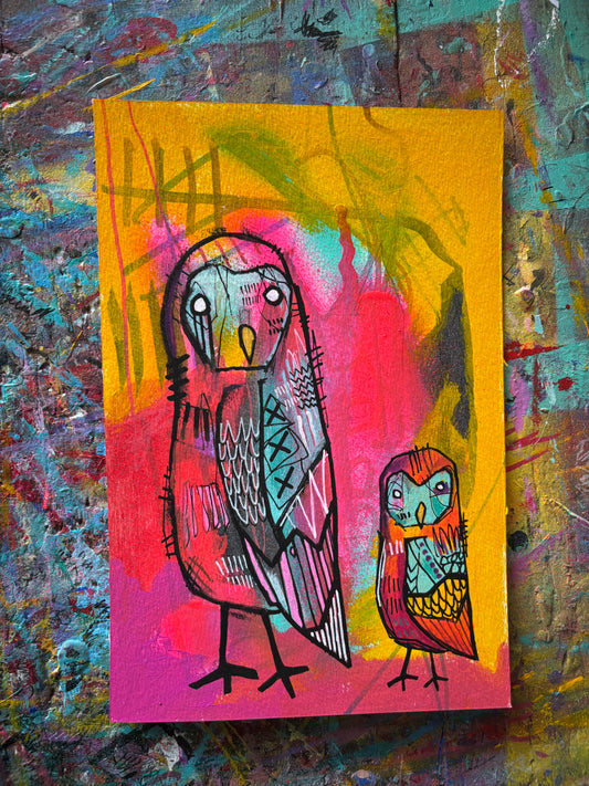 Two Owls on 9x6" Watercolour paper