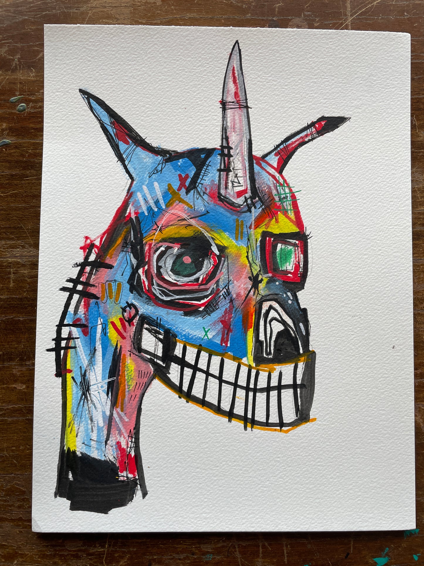 Frank the hideous Unicorn Painting on 9x12" Watercolour paper