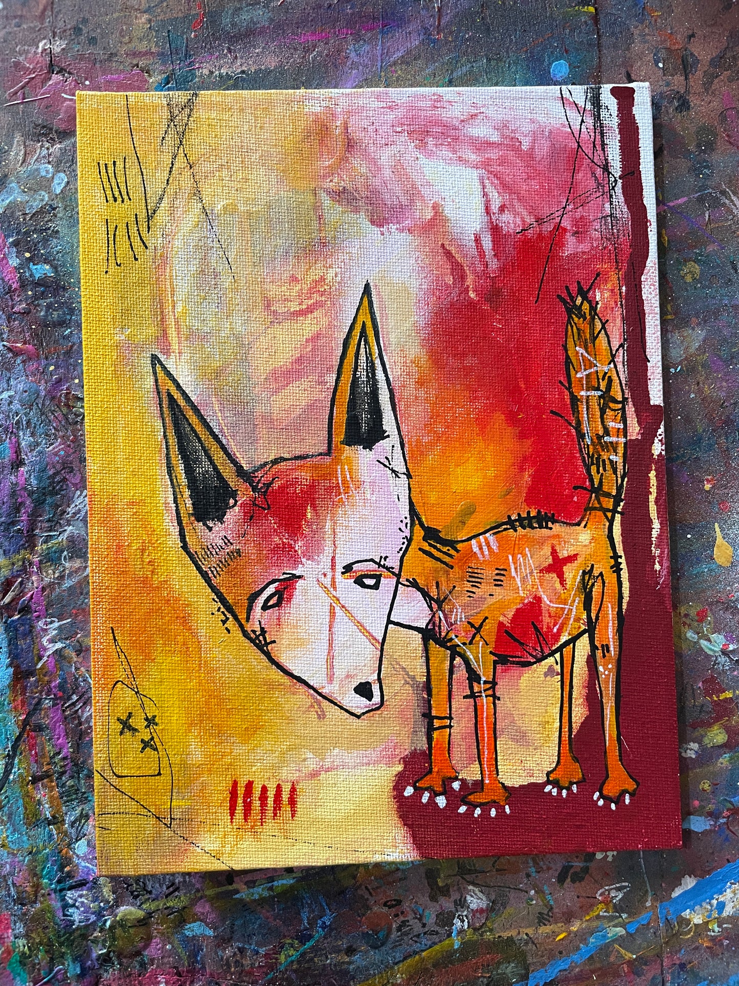 Fox Original Painting on 8x6" Canvas Panel