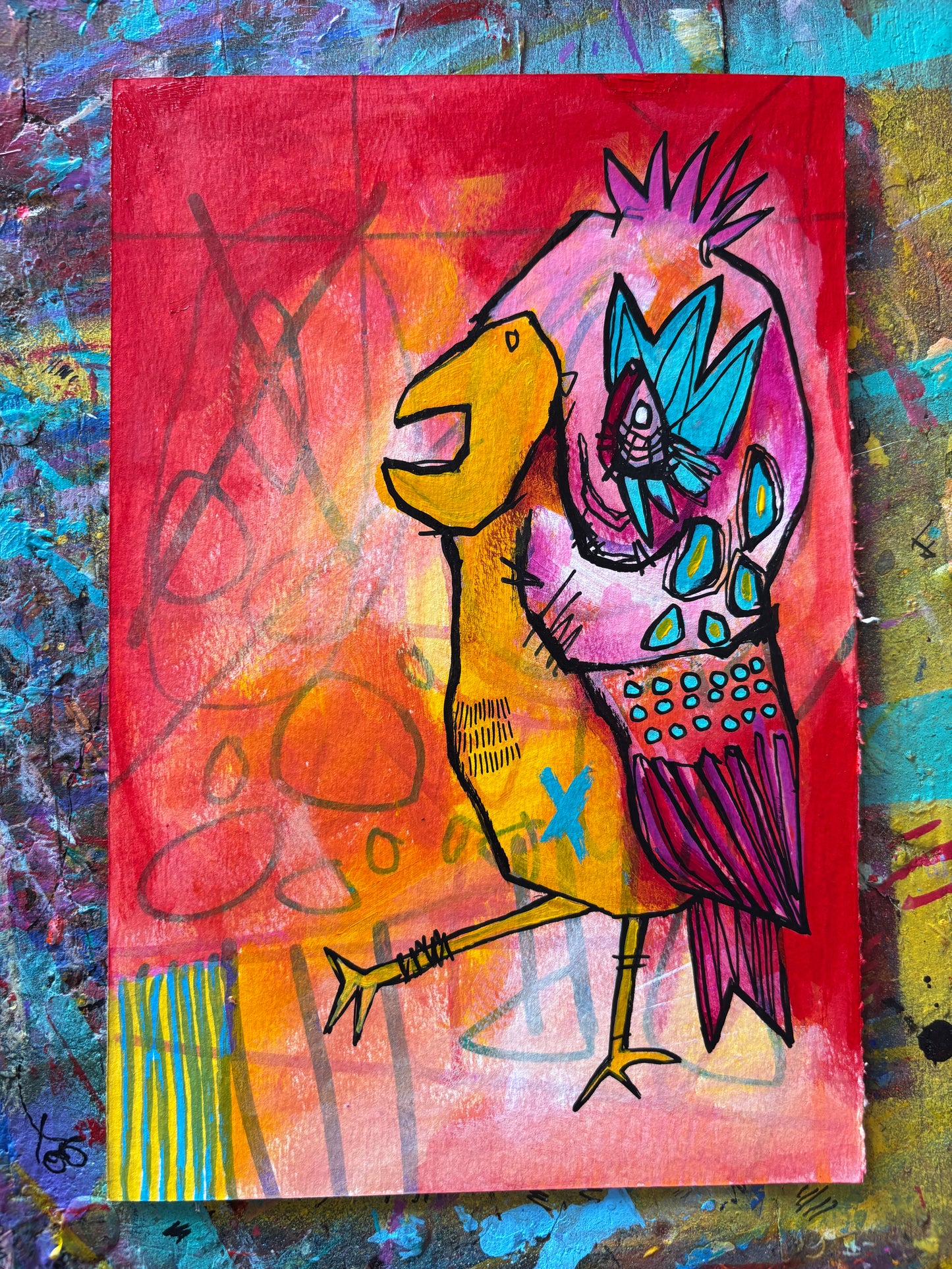 Squawk Painting on 9x6" Watercolour paper