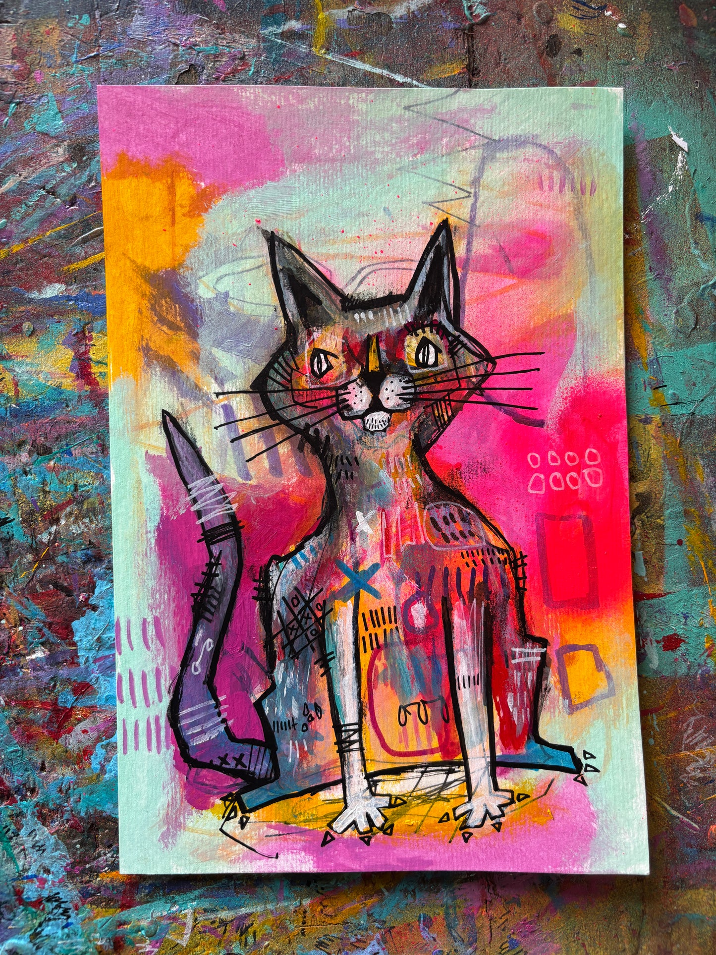 Scraggly Cat on 9x6" Watercolour paper