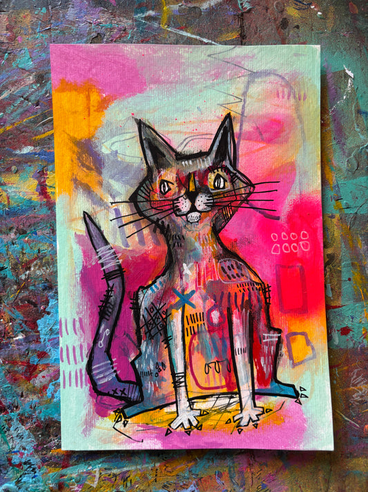 Scraggly Cat on 9x6" Watercolour paper