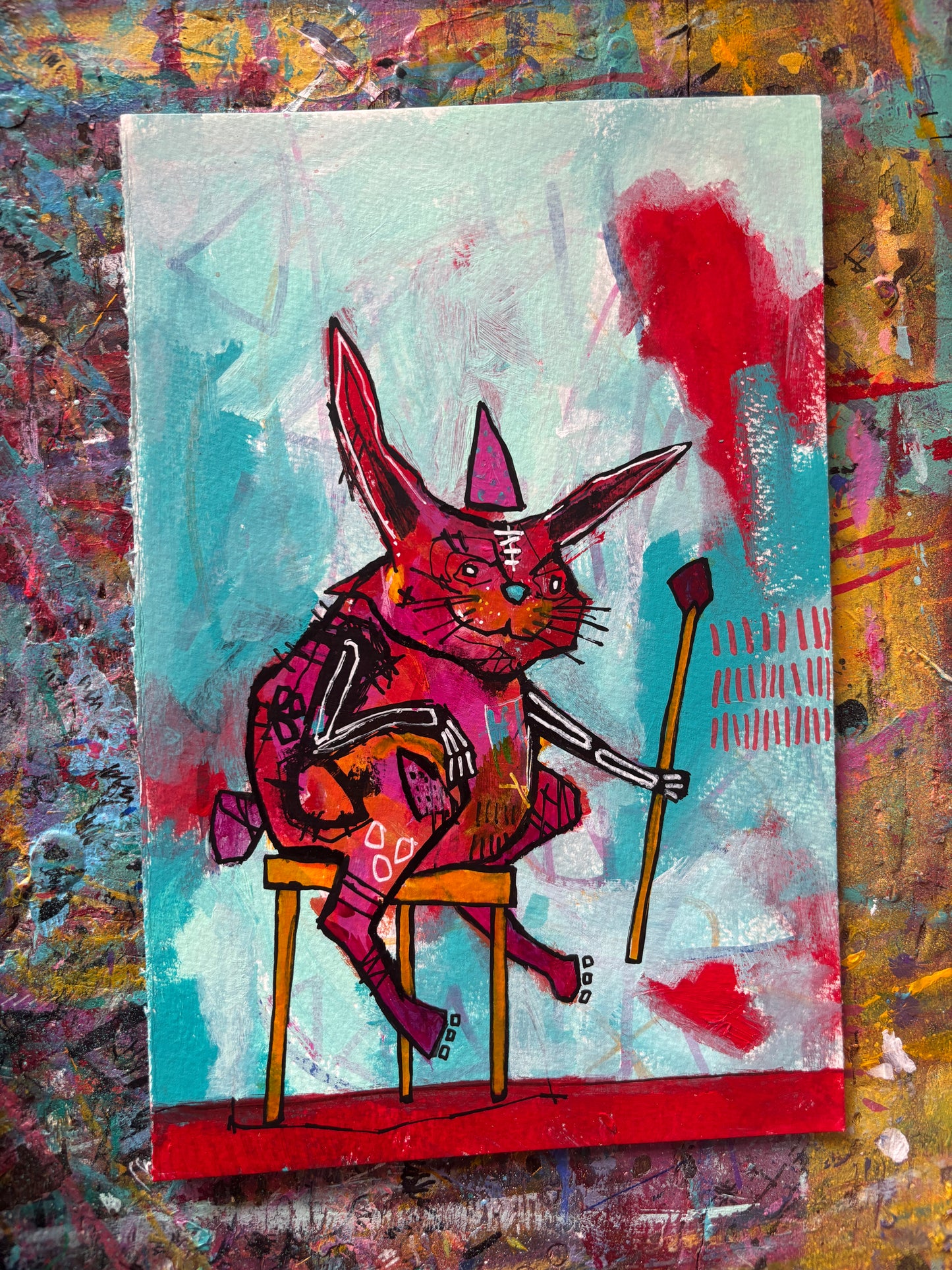 Rabbit Wizard Painting on 9x6" Watercolour paper