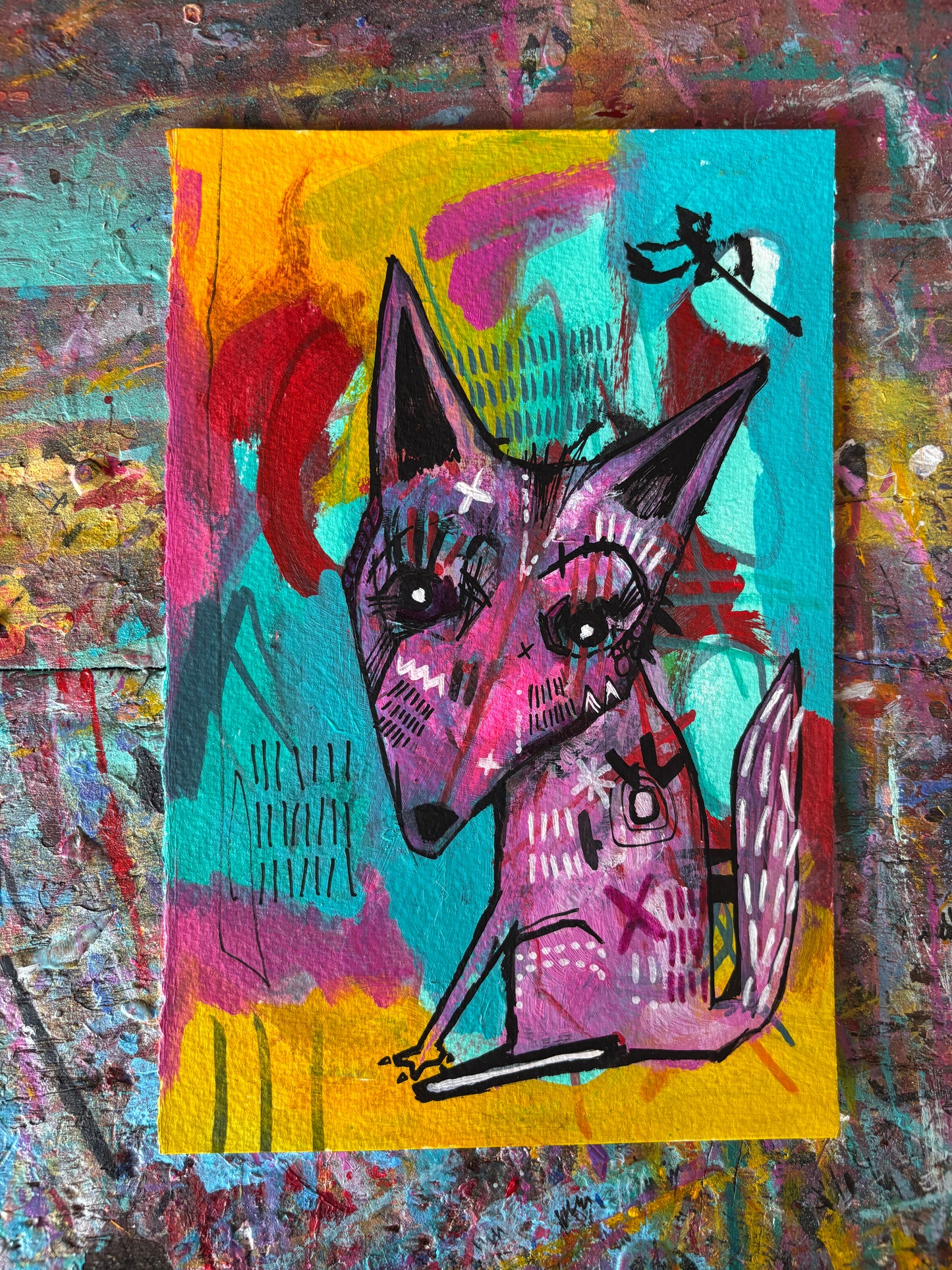 Purple Fox on 9x6" Watercolour paper