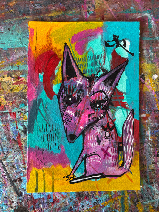 Purple Fox on 9x6" Watercolour paper