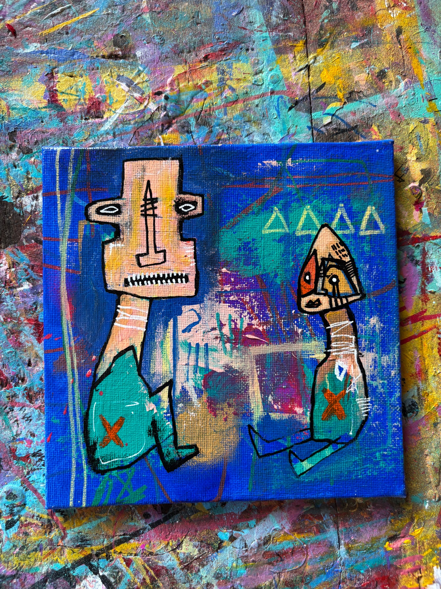 Hammerface and Bullethead Original Painting on 6x6" Canvas Panel