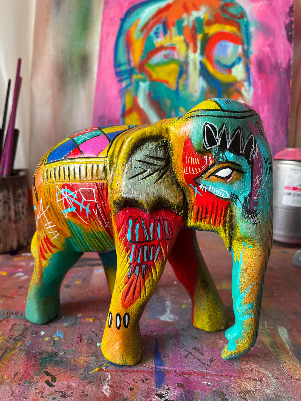 Hand Painted Wooden Elephant