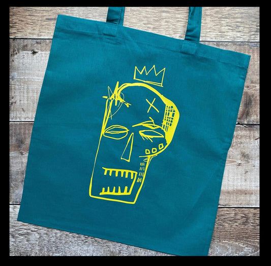 Ode to Basquiat Teal and yellow Tote Bag